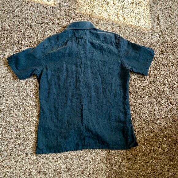 Techin New York Navy Linen Short Sleeve Button Up Shirt Made in USA Mens Size M - Picture 2 of 10